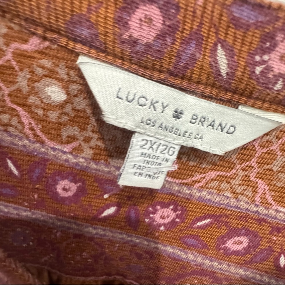 Lucky brand long sleeve burnt orange boho printed top size 2x - Picture 6 of 9